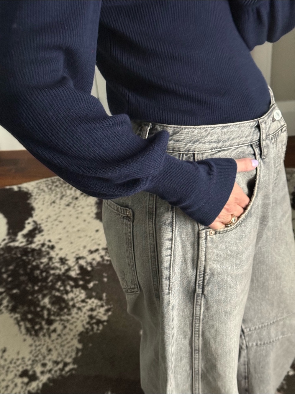 J. Crew Merino Wool Navy Turtleneck Ribbed Puff-Sleeve Sweater - Picture 3 of 5